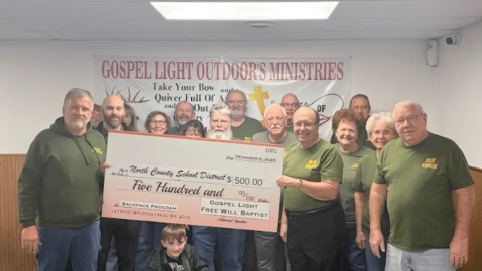 Gospel Light Freewill Baptist Outdoor Ministry Donates $500 to Raider Backpack Program