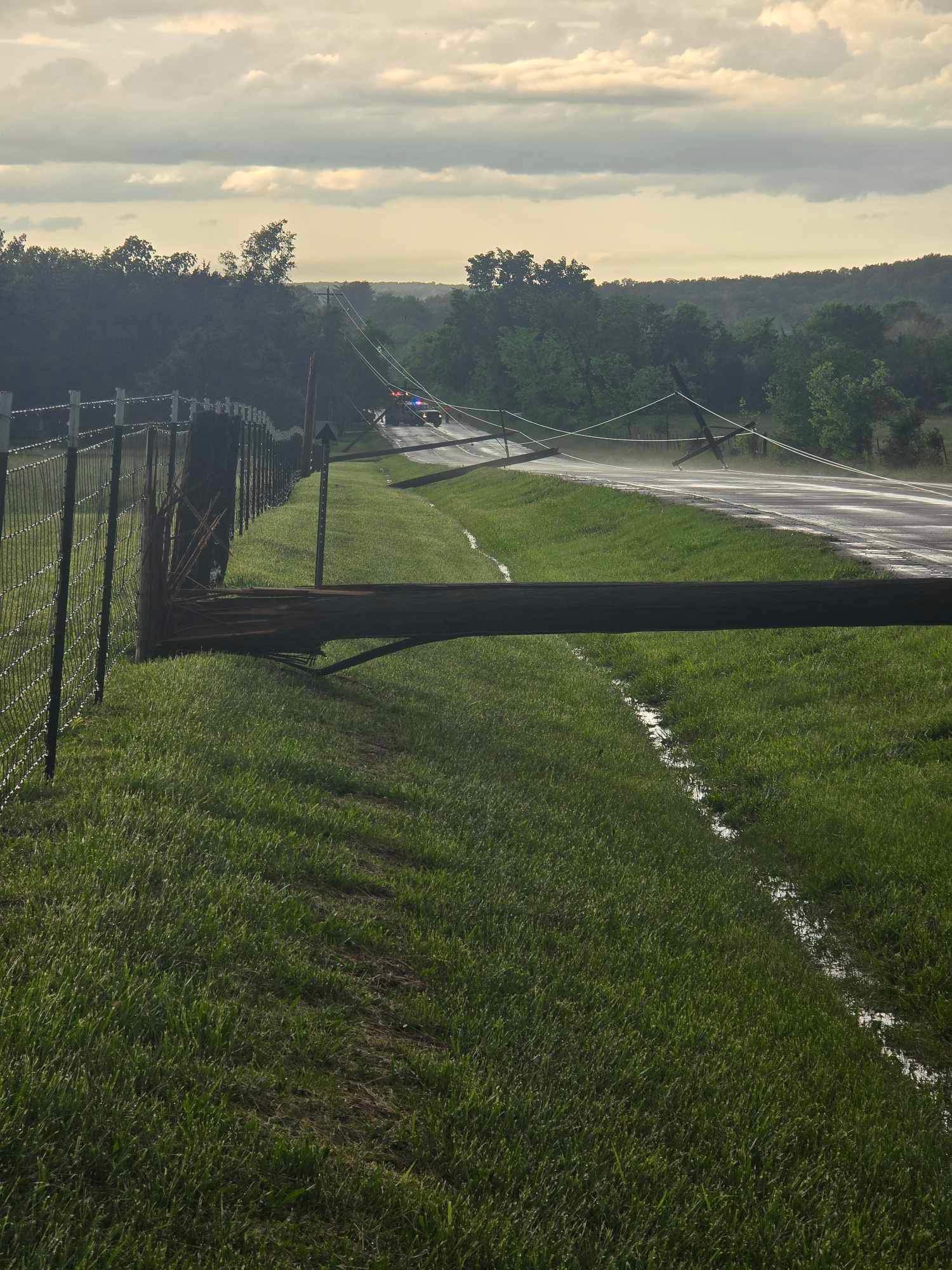 Straight Line Winds Knock Down Power Poles