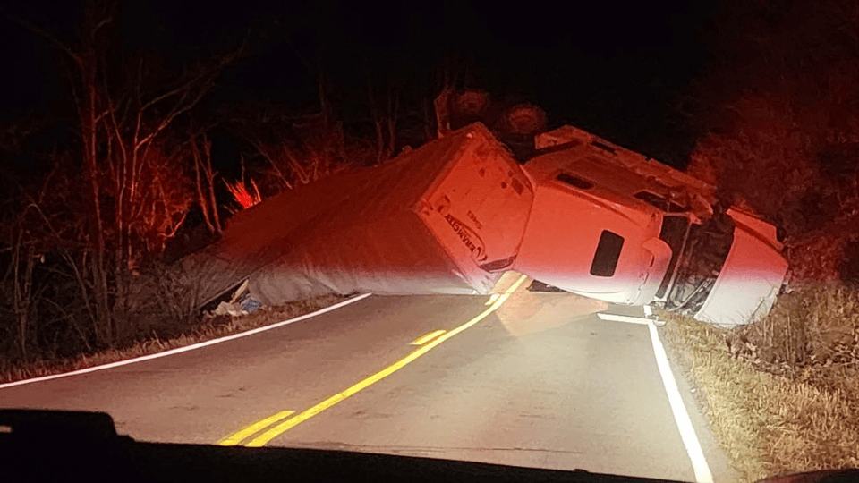 Tractor-Trailer Overturns on Highway 49 Near Annapolis